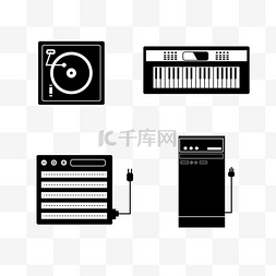 吉他电子琴图片_单色线稿音乐器材播放