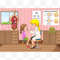 卡通职业女性图片_医生在诊所检查小女孩