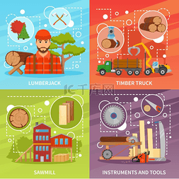 装饰材料矢量图片_锯木厂木材成分套装四个锯木厂木