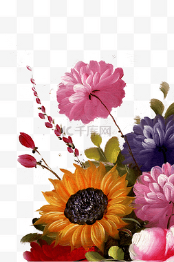 鲜艳的花朵素材图片_油画鲜艳的花束