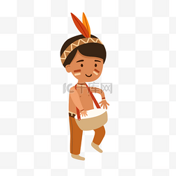 美洲印第安人原住民男孩羽毛打鼓