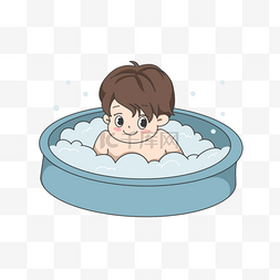 小男孩蓝色泡澡盆洗澡