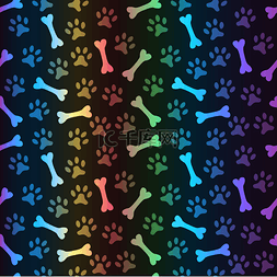 五彩斑斓的猫图片_动物谱无缝矢量模式的爪子足迹