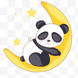 色卡人物手绘图片_可爱的熊猫在月亮上睡觉