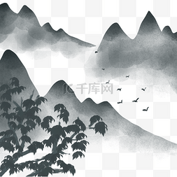 一群飞翔的大雁中国风格水墨艺术