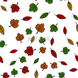 秋天无缝图片_秋天五颜六色的树在白色留下无缝