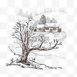 枯树树木树杆图片_大雪小雪大寒小寒冬至水彩水墨雪