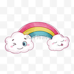 彩虹和云朵卡通水彩图案