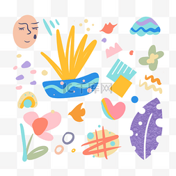 蓝色游泳背景图片_图形抽象涂鸦可爱风格图案组合