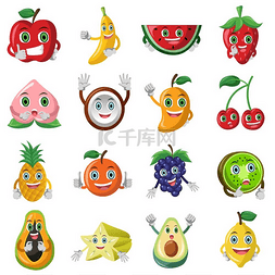 卡通菠萝水果图片_可爱水果字符图标集的矢量图解