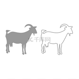 农场牛图片_山羊图标灰色套装山羊图标它是灰