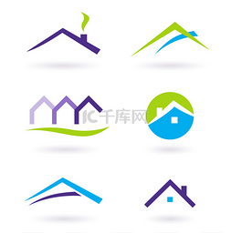 房地产徽标和图标矢量-紫色、 绿