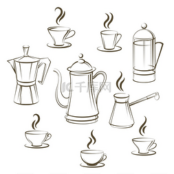 咖啡杯素材图图片_咖啡素描矢量集合咖啡素描矢量集