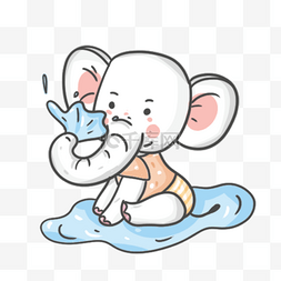 可爱的卡通小象宝宝在洗脸