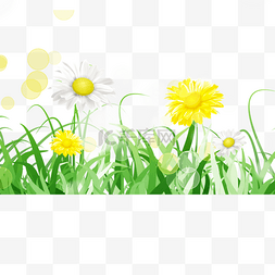绿色花草地图片_黄色和白色花朵春季复活节绿色草