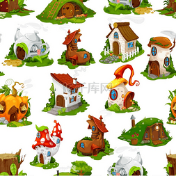 房子蘑菇图片_卡通童话般的房子和住宅的无缝图