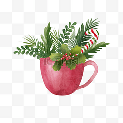 绿色房间图片_茶杯水彩红色下午茶圣诞花艺