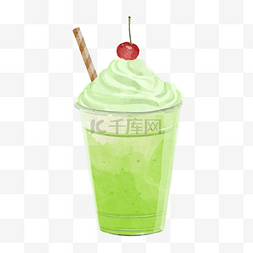 绿色冰淇淋水彩图片_抹茶水彩冰淇淋饮品