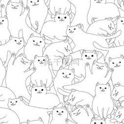 快乐宠物图片_无缝图案搭配卡通白猫可爱的宠物