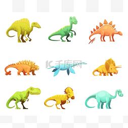 Dinosaurus 复古动漫人物图标集合