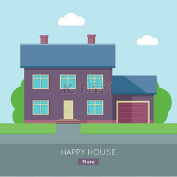 happy图标图片_Happy House with Terrace 横幅海报模板..