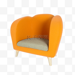 立体沙发图片_3D立体橘黄色皮质沙发