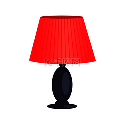 室内家居装饰图片_带钟形圆筒和红色灯罩的灯、家居