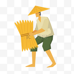 越南农民戴笠帽怀抱干草卡通