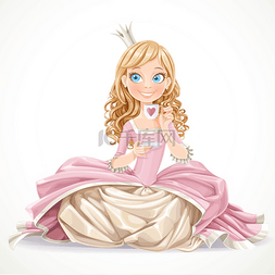 美丽的公主在粉红色衣服坐在地板