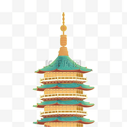 中国风古风国潮风建筑描金