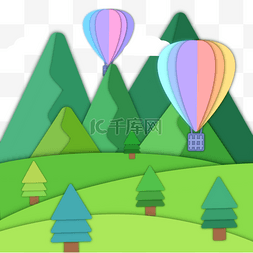 彩色草地图片_飞翔热气球的剪纸