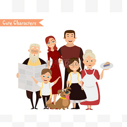 父亲节背景卡通图片_幸福的家庭，在白色的背景.