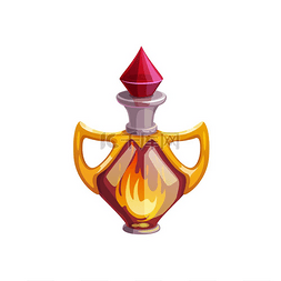魔法水晶瓶图片_药水瓶矢量图标，玻璃烧瓶内有燃