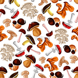香菜卡通图片_精致的森林蘑菇无缝图案背景用于