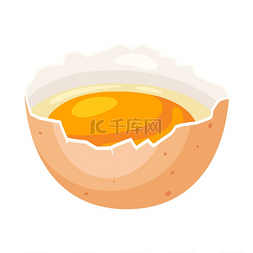 鸡生蛋图片_破碎的鸡蛋壳和液体鸡蛋的插图。