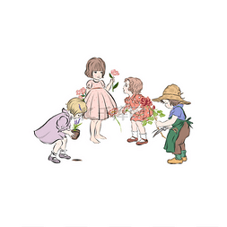 薰衣草花素材图片_ 男孩和女孩的玫瑰和薰衣草花。