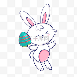 拿着绿色彩蛋的复活节卡通可爱兔