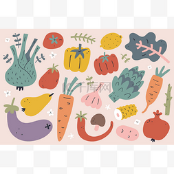 蔬菜、水果、手绘涂鸦、现代病媒