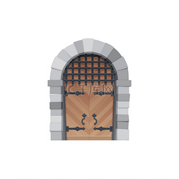 童话城堡门图片_卡通门矢量图标中世纪带石拱门的
