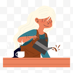 女性咖啡图片_咖啡师咖啡制作卡通人物插画