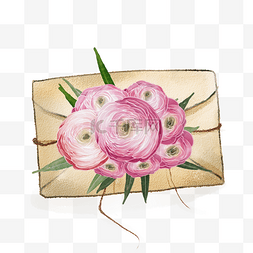 花卉文字框图片_信封水彩花卉植物粉色复古