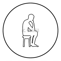 圆圈剪影图片_坐在凳子上的思考者剪影图标黑色