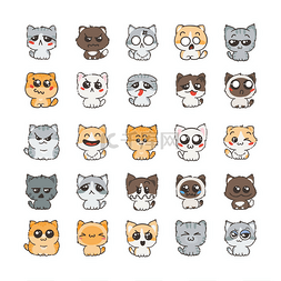 icon猫图片_可爱的卡通猫和狗以不同的情感.