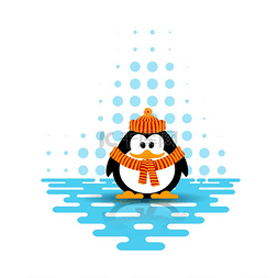 极地企鹅图片_在抽象背景上戴着帽子和围巾的小