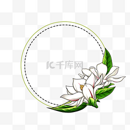 花卉边框图案图片_圆形水彩玉兰花卉边框