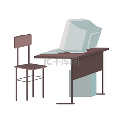 学生桌面图片_带台式电脑的课桌。