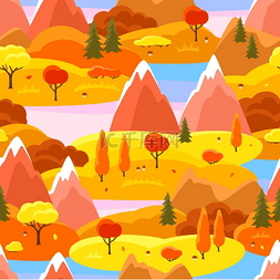 秋天山脉图片_秋天与树木山脉和山丘形成无缝图