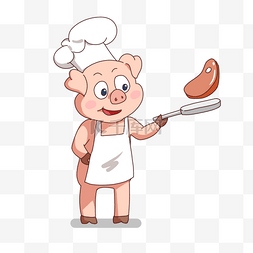 猪厨师平底锅卡通烹饪