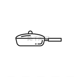 煎锅矢量细线图标厨房炊具煎锅煎