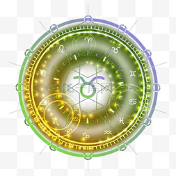 数码光轮图片_命运之轮黄绿色渐变发光占卜星盘